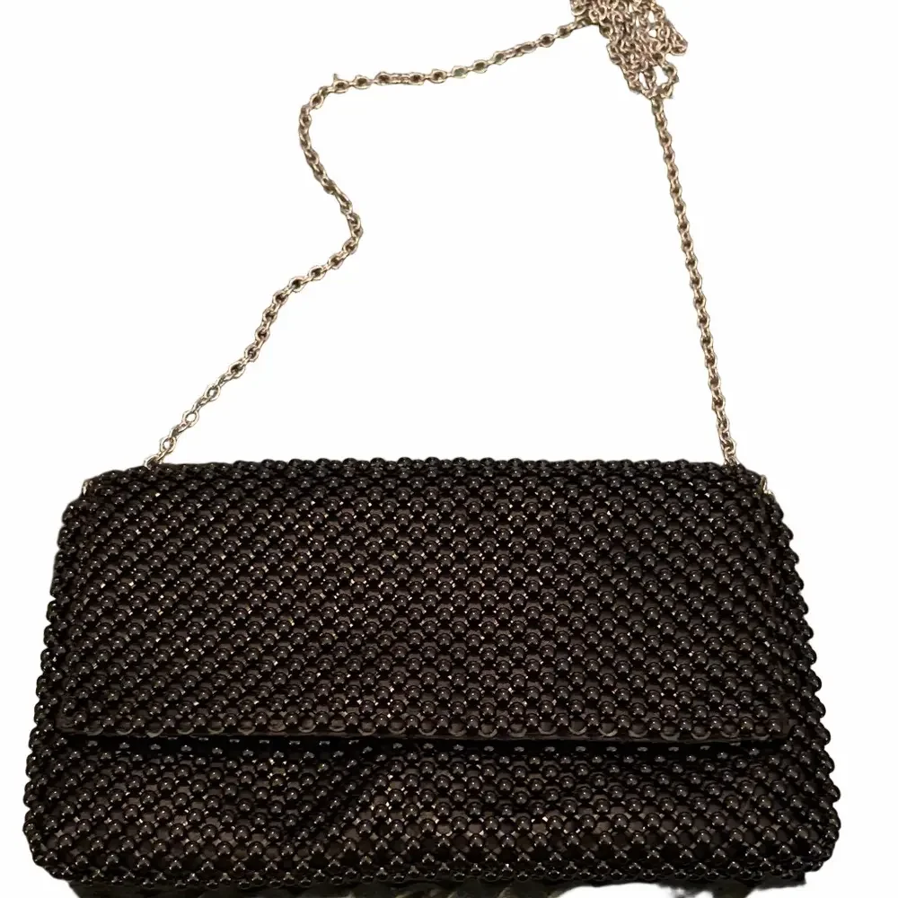 RSVP Black Beaded Clutch with Silver Chain